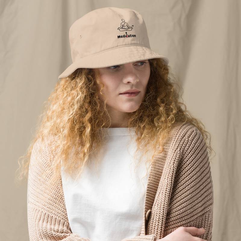 Meditation Bucket Hat – Unisex Organic Pure Cotton Summer Hat | Meditate Medication Clothes (Black Text) - Image 8