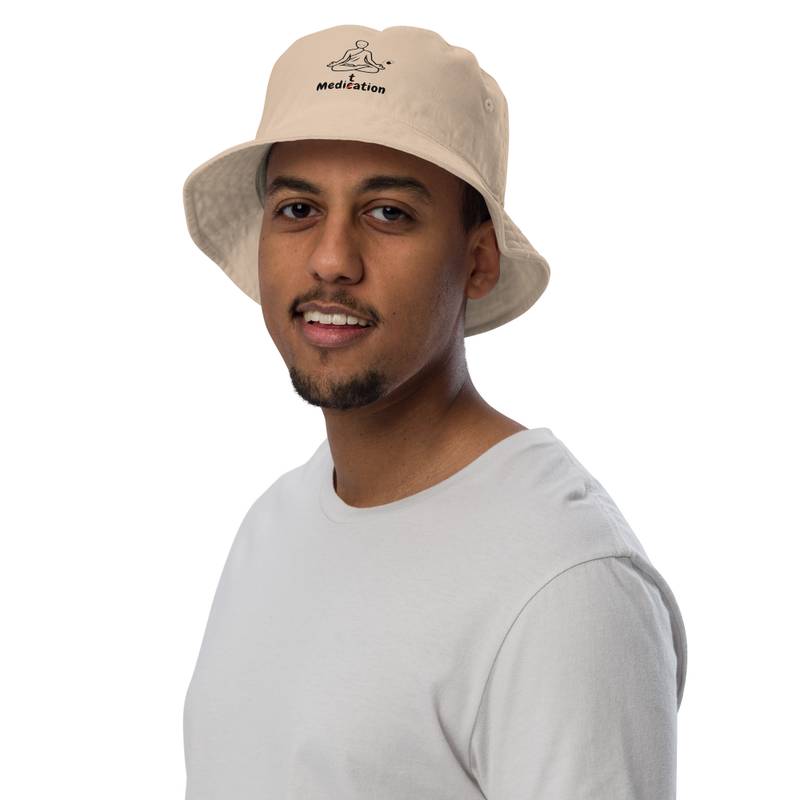 Meditation Bucket Hat – Unisex Organic Pure Cotton Summer Hat | Meditate Medication Clothes (Black Text) - Image 5