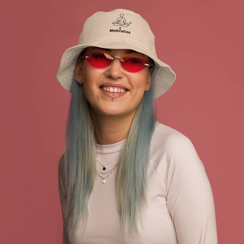 Meditation Bucket Hat – Unisex Organic Pure Cotton Summer Hat | Meditate Medication Clothes (Black Text) - Image 7