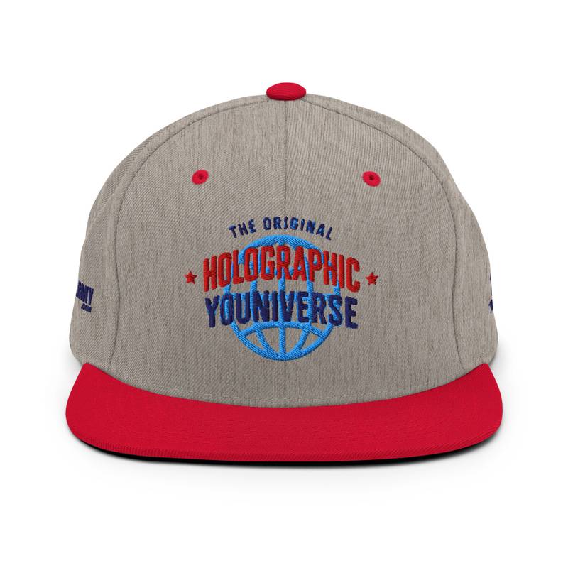 Holographic YOUniverse Snapback Cap – Holographic Universe Clothes Unisex (Navy Text) - Image 7